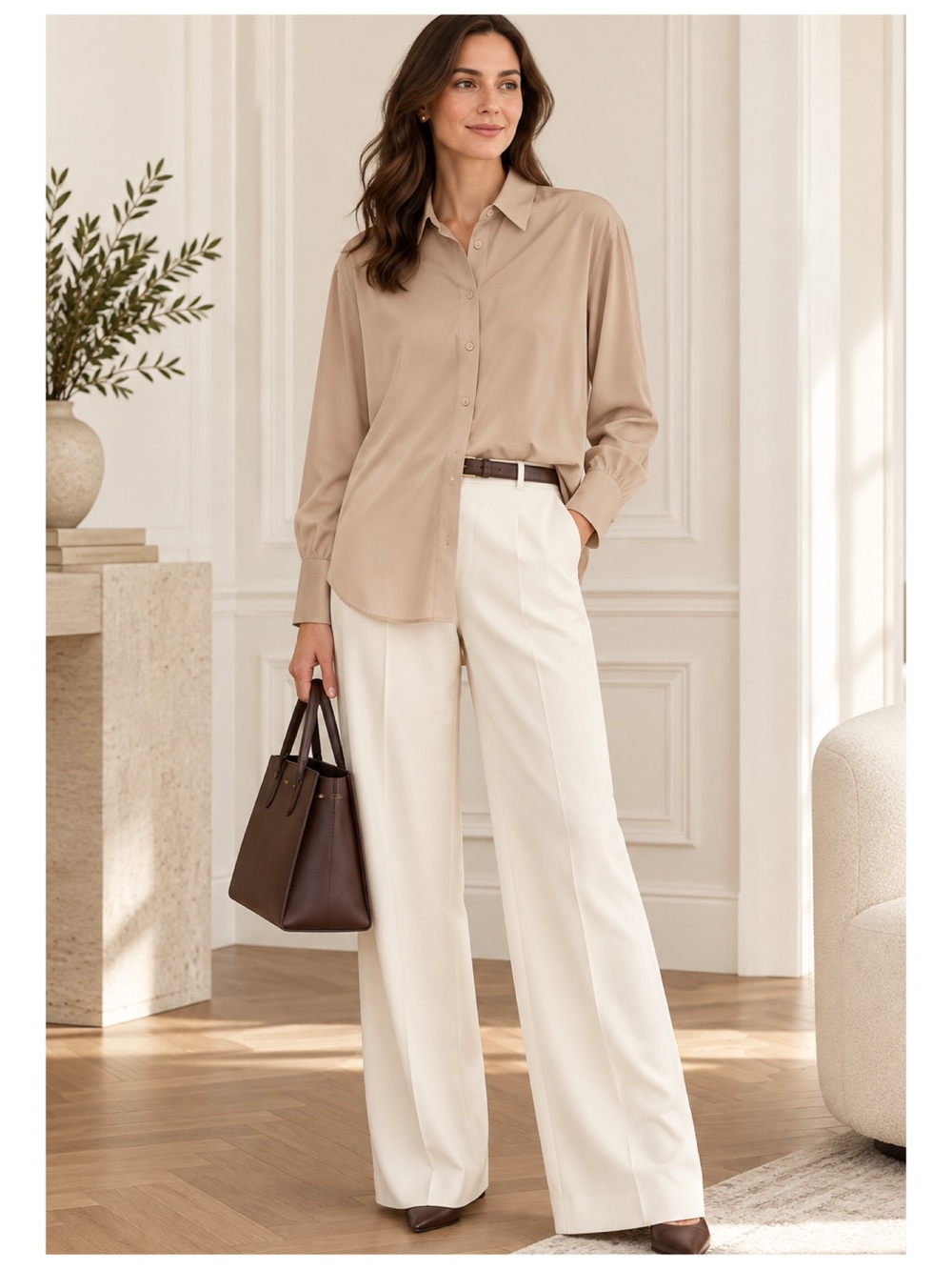 Lafayette 148 New York Button Down Top Petite XS Tan